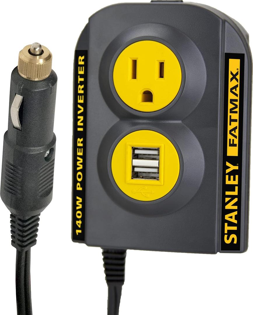 Stanley FATMAX PCI140 140W Power Inverter: 12V DC to 120V AC Power Outlet with Dual USB Ports