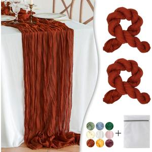 Terracotta Cheesecloth Table Runner 2 Pack 35" Boho Gauze Table Runner 120 inches Long Runner Rustic Sheer Fabric Bulk for Baby Shower Wedding Bridal Birthday Party Table Decorations