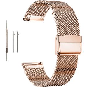 Moran Stainless Steel Mesh Watch Band Quick Release Replacement Strap 18mm 19mm 20mm 22mm for Men Women, Rose Gold