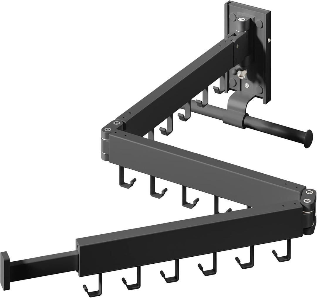 Wall Mounted Clothes Hanger,Clothes Drying Rack,Laundry Drying Rack,Clothes Rack Wall Mount,Drying Rack Clothing,Laundry Rack,Folding,Retractable,Collapsible,can Fold Upward & Left & Right (Upgrade-Black / J Shape Hooks)