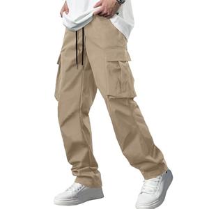 Comdecevis Men's Casual Cargo Pants Workout Joggers Stretch Sweatpants Hiking Drawstring Tactical Pants with Multi Pockets Dark Khaki XXL