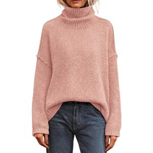 PRETTYGARDEN Womens Turtleneck Long Sleeve Sweater 2025 Fall Trendy Loose Fit Knit Tops Oversized Pullover Sweaters (Pink, M)