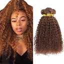 Kinky Curly Light Brown Bundles Human Hair Brown Curly Hair Bundles Double Weft Brazilian Virgin Remy Hair Extensions 14 16 18 Inch