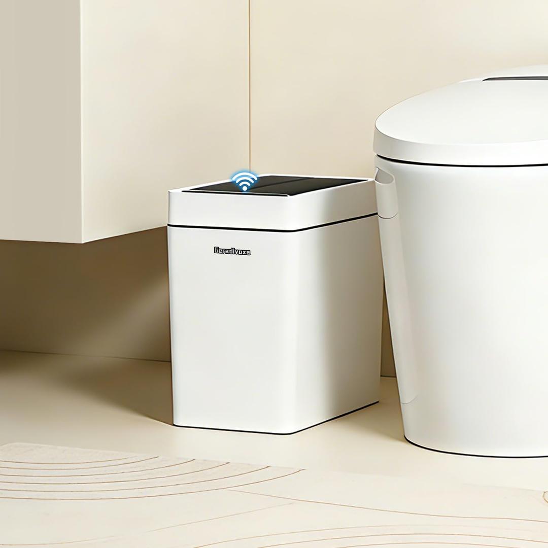 4.5 Gallon Touchless Bathroom Trash Can with Auto Bagging System, Automatic Sensor Lid Waste Bin for Bedroom, Office & RV, White