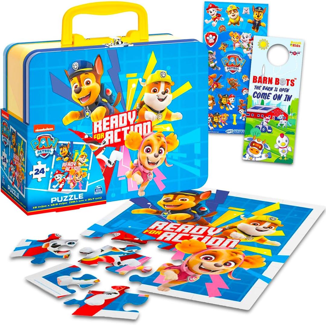 Paw Patrol Lunch Box with Bonus Puzzle, Stickers, and Door Hanger for Kids | Marshall, Chase, and Rubble Lunchbox Set for Kids