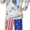 EraSpooky Mens Fake News Anchor Costume, News Reporter Journalist Outfits, Adult Patriotic Suit with Hat, Tie and Press Pass (XL)