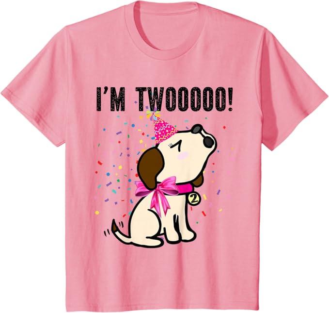 I'm Twoooo! little girl birthday party dog theme (2 yr old) T-Shirt (Pink)