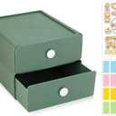 2 Pcs Desktop organizer Storage, Stackable Storage Boxes with 2 Plastic Drawers, Desk organizer Drawers with 2 Tabs, Small Office Storage for Stationery Supplies Makeup Dorm Bathroom (2 Green)