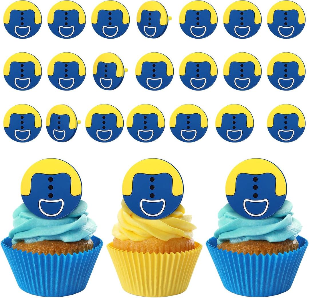 48 Pcs Yellow Jeans Cartoon Cupcake Ring Birthday Party Favor Decorations Yellow Jeans Cake Topper Ring Cartoon Cupcake Topper for Birthday Party Decorations