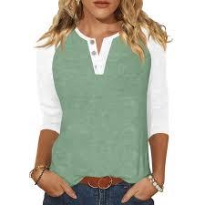 ANRABESS Womens Tops Short Sleeve Henley Shirts Summer V Neck Color Block Tunic T Shirts Casual Blouses Work Trendy Clothes Medium Light Green, Medium