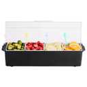 VEVOR Chilled Condiment Server, 4 Compartment Ice Cooled Condiment Serving Container, Chilled Garnish Tray Bar Caddy with Lid, for Bartending & Serving Taco, Salad, Fruit, Home & Restaurant Supplies