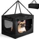 Soft Small Dog Crate - 24 inch Portable Travel Puppy Crate for Small Pets or 2 Cats, Collapsible Pet Carrier with 4 Mesh Doors, Car Kennel for Dogs with Handle for Indoor and Outdoor, Black