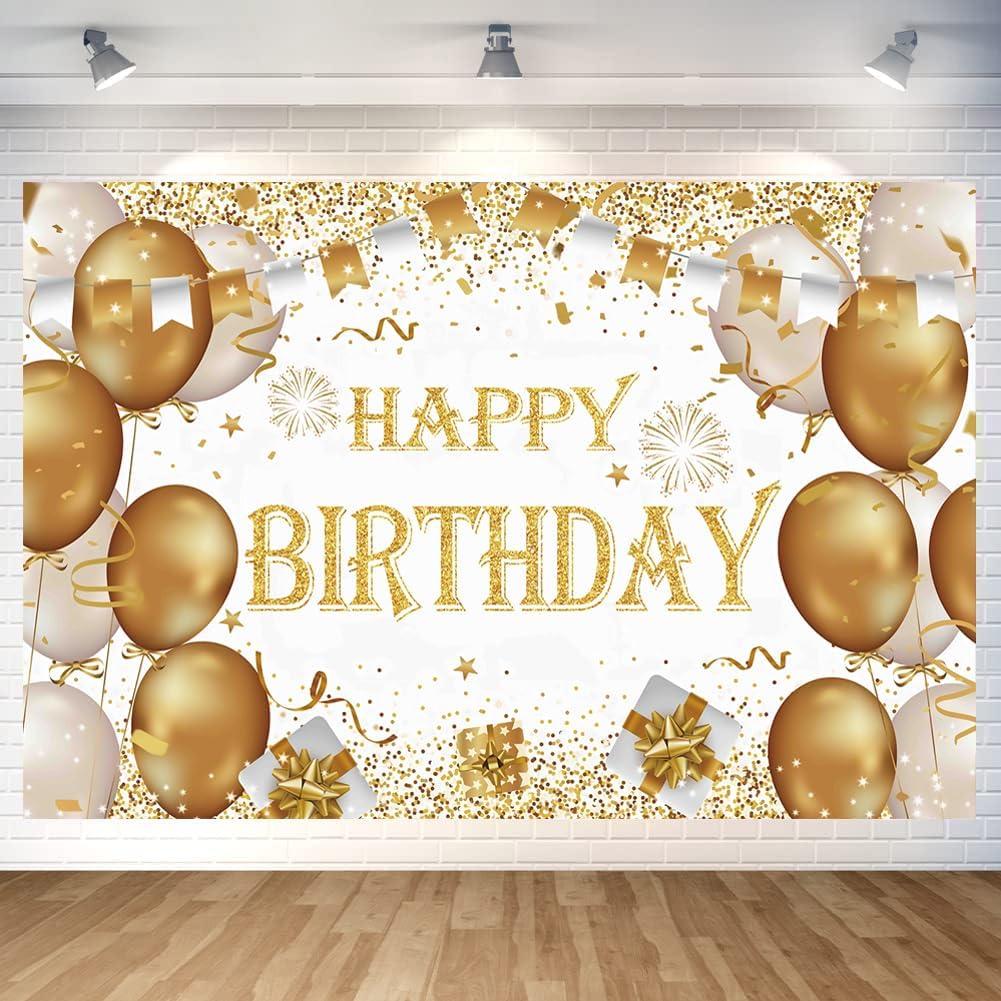 Gold Birthday Party Decoration Gold Happy Birthday Backdrop Gold Photo Background Banner Poster for Gold Party Decorations Party Supplies 70.8 x 47.2 Inch