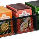 Tea Bag Organizer, Mesh Tea Bag Holder with Handle, Teabag Holder, Tea Station Organizer for Countertop, Pantry, Kitchen, Cabinet - Black (1 Tire)