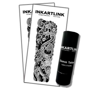 INKARTLINK Semi Permanent Tattoo, 2 Pieces Full Arm Large Size Art Party Tattoos, Comes with a Pair of Anti-Transfer Sleeves, Lasts 7-15 Days, Waterproof (Japanese Ocean Wave Tattoo)