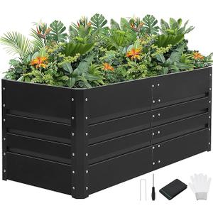 G GOOD GAIN 4x2x1.8ft Raised Garden Bed - Metal Planter Box Outdoor with Weed Barrier Fabric | Deep Root Raised Beds for Gardening Vegetables Flowers Herb Fruits (Dark Gray)