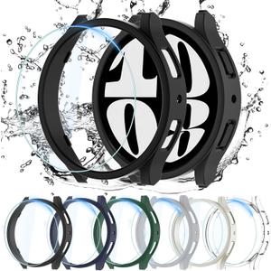 QCKANLJ [6+6Pack] for Samsung Galaxy Watch 6 Screen Protector Case 40mm, Anti-Fog Tempered Glass and Waterproof Hard PC Protective Bumper Cover Compatible with Galaxy Watch6 40mm