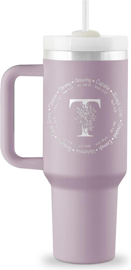 Christian Gifts for Women  Monogrammed 40 oz Engraved Tumbler, Religious and Spiritual Inspirational FaithBased Bible Gift, Initial Cup
