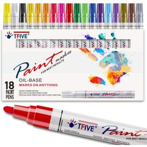 TFIVE Paint Pens Paint Markers Never Fade Quick Dry and Permanent,18 Color Oil-Based Waterproof Marker Pen Set for Rock Painting, Stone, Ceramic, Wood, Fabric, Plastic, Canvas, Glass, Mugs