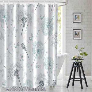 Dandelion Shower Curtain, Green and Grey Spring Shower Curtain for Bathroom Waterproof Fabric Wild Flower Shower Curtain Set with Hooks, 72x72 Inch (72"W x 72"L (Pack of 1))