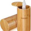 Refillable Wet Wipes Dispenser Disinfecting Wipe Container with Magnetic Lid Stylish Decorative Bamboo Holder for Bathroom Kitchen Countertop Home Office Storage Cleaning(Natural)