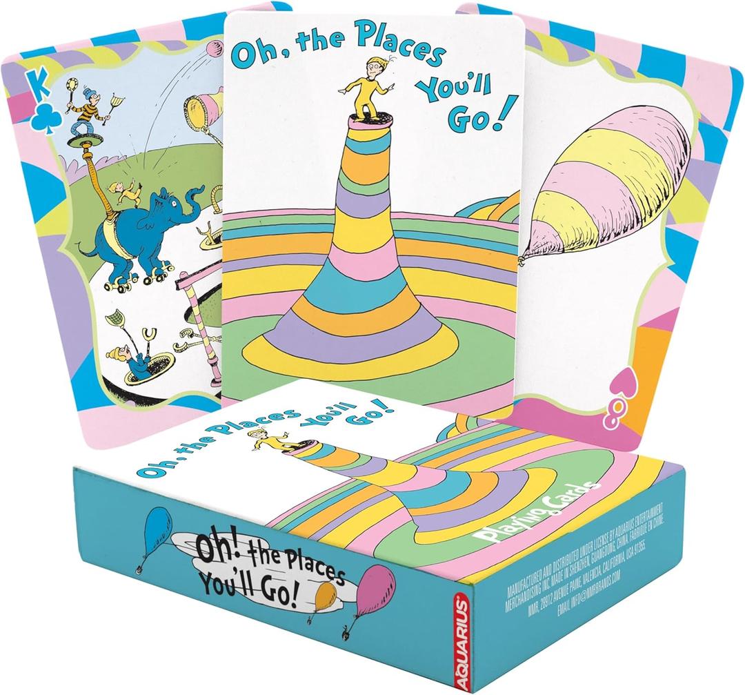 AQUARIUS Oh, The Places You'll Go Playing Cards - Dr. Seuss Themed Deck of Cards for Your Favorite Card Games - Officially Licensed Dr. Seuss Merchandise & Collectibles
