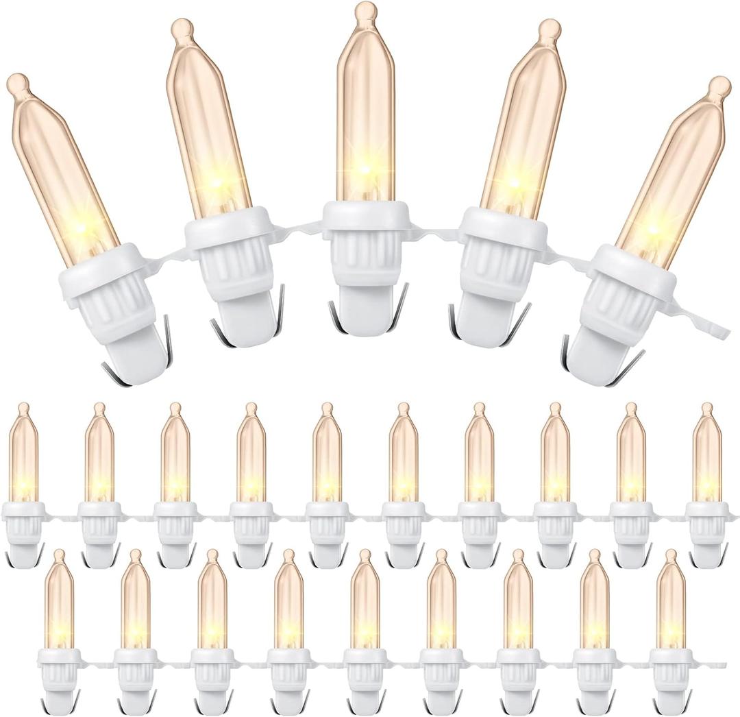 120 Pcs Christmas LED Replacement Bulb Mini Wide Angle LED Xmas Bulb Tree Light Outdoor String Light Replacement for Christmas Garden Party Decor(White Base with Warm White Bulb)