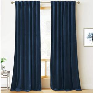 YURIHOME Navy Velvet Curtains 84 Inches for Bedroom, Thermal Insulated Blackout Curtains- Room Darkening Sun Blocking Rod Pocket Window Drapes for Living Room, 2 Panels, 42 x 84 Inches