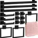 Gisafai 15 Pcs Bathroom Hardware Accessories Set 23.6 Inch Bath Towel Bar Kit Stainless Steel Bathroom Hardware Set Towel Racks Ring Hooks Paper Holder for Wall Mounted (Black)