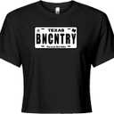 Texas License Plate BNCNTRY Womens Cropped T-Shirt, Soft Cotton Blend, Crop Top (Black, XS)