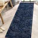 Wonnitar Moroccan Kitchen Runner Rugs, Non-Skid Washable Runner Rug 2x6, Bohemian Non-Shedding Soft Blue Hallway Runner, Geometric Low Pile Carpet Runner for Laundry Bath Entrance (Blue,2'x6')