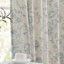 jinchan Linen Blend Curtains Floral Curtains for Living Room 84 Inch Length Blue Printed Curtain Rod Pocket Back Tab Farmhouse Peony Flower Patterned Drapes Bedroom Window Curtain Set 2 Panels