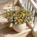 RM ROOMERS Artificial Flowers Plants for Outdoors, Fake Flowers Yellow & Pink Daisy Faux Flower for Garden Porch Windowbox Front Door Yard Wedding Home Decor Indoor Vase (4 Bundles)