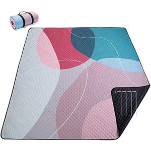 PY Super Mode Picnic Blankets, Extra Large, Waterproof, Foldable Outdoor Beach Blanket, Oversized 83×79”, Sandproof, 3-Layer Picnic Mat For Camping, Hiking, Travel, Park, Concerts, Abstract Pink, Pack Of 3