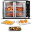 Gourmia French Door Air Fryer 25 Qt Large Capacity Convection Oven, Fryfroce 360, Digital Display with 17 Cooking Presets, Bake, Toast, Roast, Dehydrate, Fits 12 Pizza, 25 Quart