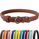 CollarDirect Rolled Leather Dog Collar, Soft Padded Round Puppy Collar, Handmade Genuine Leather Collar Dog Small Large Cat Collars 13 Colors (18-22 Inch, Cinnamon Smooth)