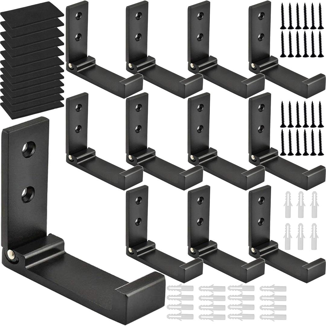 Folding Coat Hooks, Foldable Wall Hooks for Hanging Aluminum Alloy Cloth Coat Hanger Headphones Holder Headset Wall Hanger Hook- Pack of 12 (Black)
