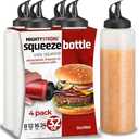 MIGHTY STRONG Condiment Squeeze Bottles - 32 Oz Squirt Bottles for Liquids, Easy Pour Sauce Bottles with Leak Proof Snap Cap 4 count