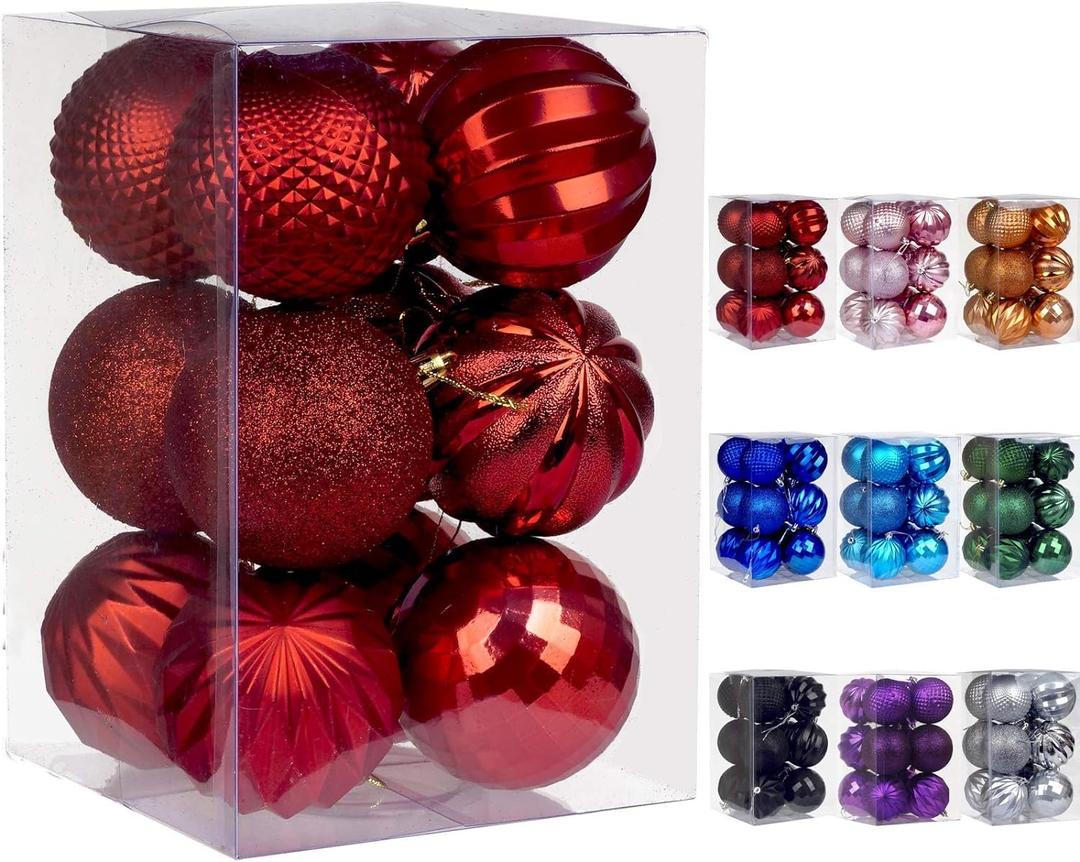 Christmas Balls Ornaments for Xmas Tree, Xmas Ball Baubles Set for Holiday Party and Wedding Decoration (3.15"/8CM, Red)