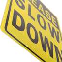 Kichwit Please Slow Down Sign, 16 Inch x 12 Inch/28 Inch High, Double Sided Aluminum Reflective Slow Down Sign with Metal Stakes