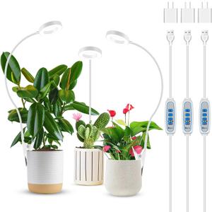 Grow Lights for Indoor Plants, Full Spectrum Clip on Plant Lights for Indoor Growing, White Halo Grow Lamp 3 Pack with 360 Gooseneck, 6/12/16H Timer, 3 Light Modes, 5 Dimmable