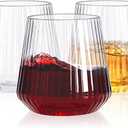 YOUBET 40 Pack Plastic Ribbed Wine Glasses  14 OZ Clear Thicker Origami Stemless Disposable Wine Glasses  Heavy Duty Unbreakable Vintage Whiskey Cups for Wedding Parties Bar