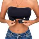 OYOANGLE Women's Strapless Front Closure Bandeau Bras Removable Padding Non-Slip Bralettes (Black) XS