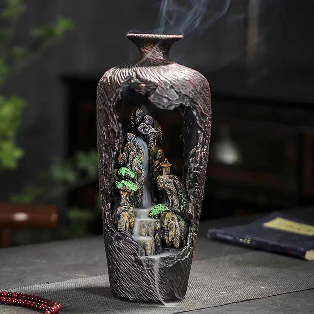 Backflow Incense Burner Cone Holder Waterfall Incense Burner Cool Inscent Fountain Falling Smoke Mountain Water Fall Incent Back Flow (Vase)
