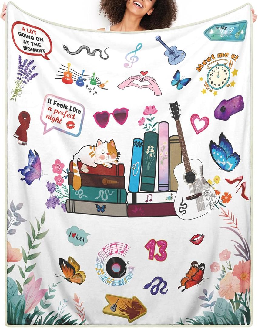 White Cozy Throw Blanket Birthday Gift for Daughter from Mom,Music Album I Love You Fuzzy Blanket Present for Wife Girlfriend 50"x60",
