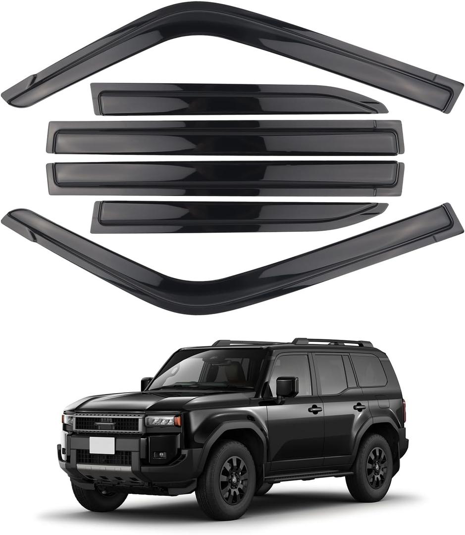 6 Pieces Tape-on Extra Durable Rain Guards Fit for Toyota Land Cruiser LC250 GDJ250 TRJ250 2024 2025,Window Deflectors,Window Visors (Smoke Black)