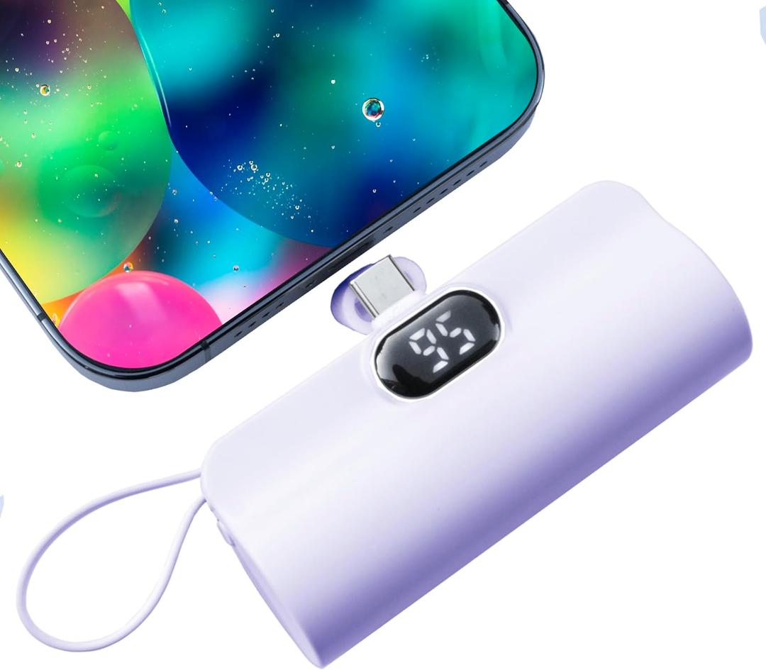 Mini Power Bank 5500mAh Portable Power Bank,Dual USB-C Ports Cell Phone Power Charger, LCD LED Display Battery Compatible with iPhone 16/15 plus/15 pro/15 pro Max/Android Phone/Samsung/Moto/LG etc (Purple)