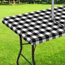 Moukeren Outdoor Tablecloth with Umbrella Hole - Patio Table Cloth Zippered Rectangle 60x85 Inch, Buffalo Plaid Table Covers Water Resistant for Patio Spring Summer Picnic BBQS (Black)