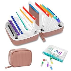 A8 Waterproof Pill Organizer Set, Twice-Daily Large Pill Organizer for Seven Days, Pill Storage with 14 Color-Coded Pouches, Reusable Travel Medicine Organizer