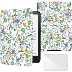 Case Compatible with 6" Kindle Paperwhite 5th/6th/7th Gen e-Reader (2012-2015 - Model No:EY21 & DP75SDI), Includes a Screen Protector - Premium PU Leather Cover with Auto Sleep/Wake,Flowers